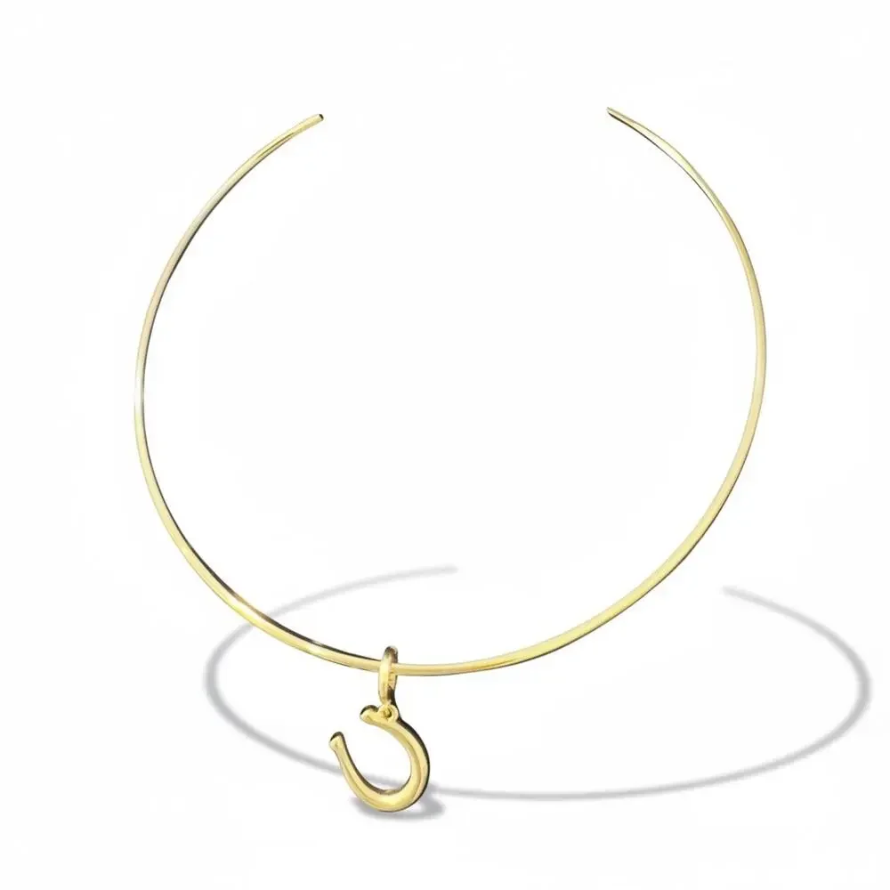 Madewell Horse Shoe Charm Wire Choker Necklace Antique Gold One Size NWT - Picture 3 of 10